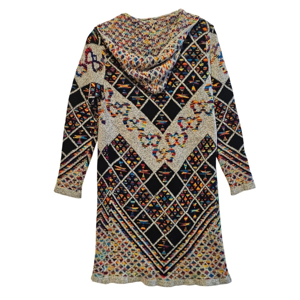 Pinklicious Women's Hooded Cardigan Long Boho Diamond Pattern‎ Knit Sweater L/XL - Picture 6 of 6